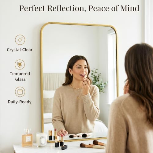 2-Pack 24x36 Inch Brushed Gold Rounded Rectangle Vanity Mirrors