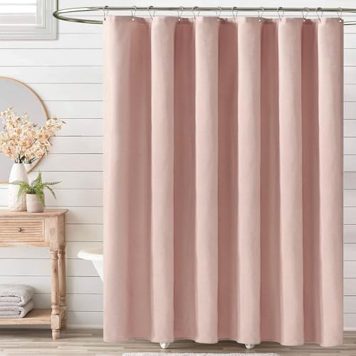 BTTN Long Linen Textured Waterproof Thick Shower Curtain Set, 72x84, Blush
