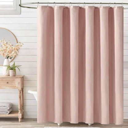 BTTN Long Linen Textured Waterproof Thick Shower Curtain Set, 72x84, Blush
