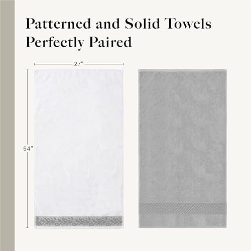 Modern Threads 6 Piece Bath Towel Set – Bathroom Towel Set with 2 Bath Towels, 2 Hand Towels & 2 Washcloths – 100% Cotton, Soft & Absorbent – Jacquard Border (Silver)