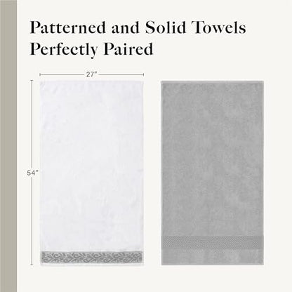 Modern Threads 6 Piece Bath Towel Set – Bathroom Towel Set with 2 Bath Towels, 2 Hand Towels & 2 Washcloths – 100% Cotton, Soft & Absorbent – Jacquard Border (Silver)