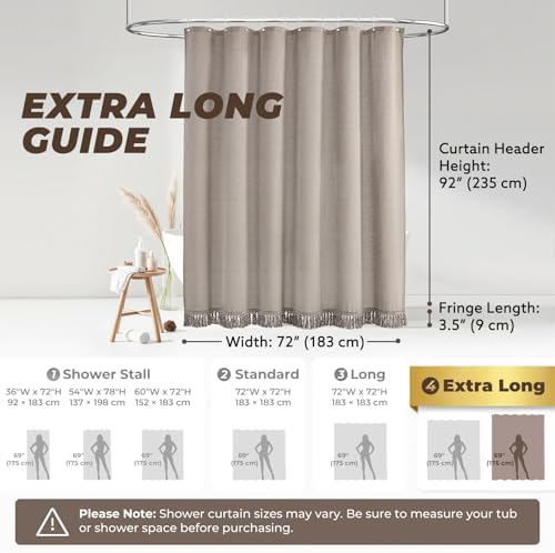 Linen Shower Curtain Boho Taupe Shower Curtain with Tassels 72"W x 96"L