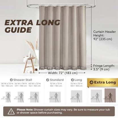 Linen Shower Curtain Boho Taupe Shower Curtain with Tassels 72"W x 96"L