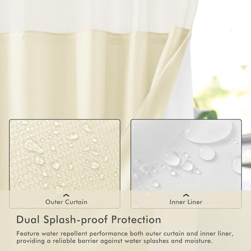 Mrs Awesome No Hook Cream Shower Curtain with Snap-in Fabric Liner 71x74