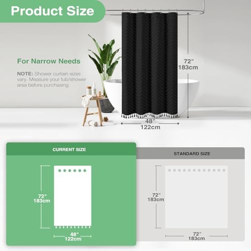 Dynamene Stall Boho Farmhouse Shower Curtain Tufted Chevron 48"x72" Black