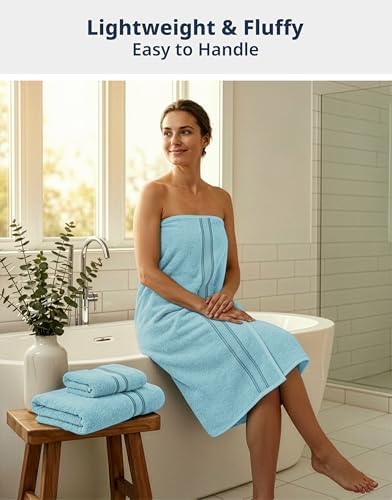 LANE LINEN Bath Towel Set Quick Dry 100% Cotton 6 Piece Soft - Blue