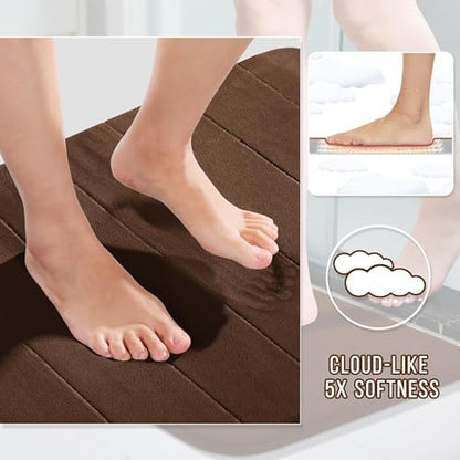 Yimobra Memory Foam Bathroom Mat Set, 31.5 x 20 & 24 x 17 in, Brown