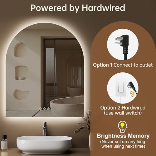 30"x36" Arched LED Lighted Bathroom Mirror with Lights
