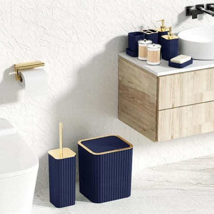XLHOMO Bathroom Accessories Set - Gorgeous Bathroom Set, 10PC Navy Blue Bathroom Accessory Set, Toilet Brush, Trash Can, Qtip Holder & Soap Dispenser