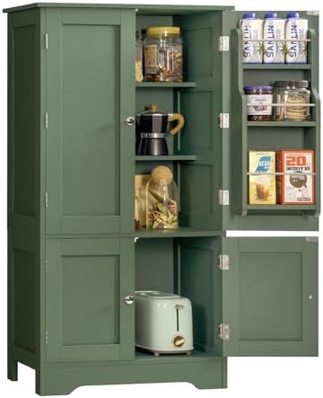 43”H Pantry Cabinet with 4 Doors, Kitchen Cabinet with 6 Door Shelves