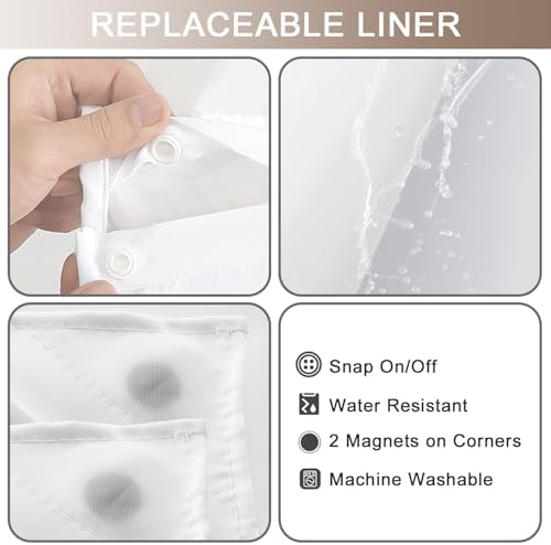 No Hook Shower Curtain and Liner Set for Bathroom, Ombre Brown, 71" x 84"