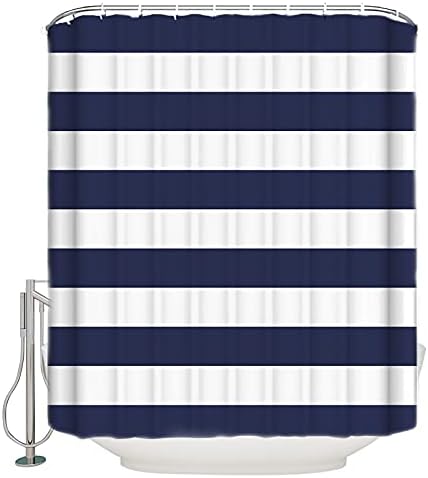Shower Curtain Bathroom Set Navy Blue and White Stripe Waterproof Shower Curtains with Grommets Hooks Modern Stripes Pattern Privacy Bath Curtain for Bathtub Decor 60x72in