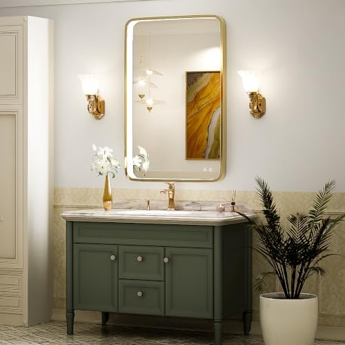 LED 36x24 Inch Lighted Bathroom Mirror,Gold Frame,3 Color