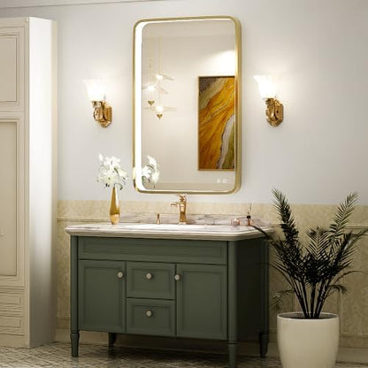 LED 36x24 Inch Lighted Bathroom Mirror,Gold Frame,3 Color