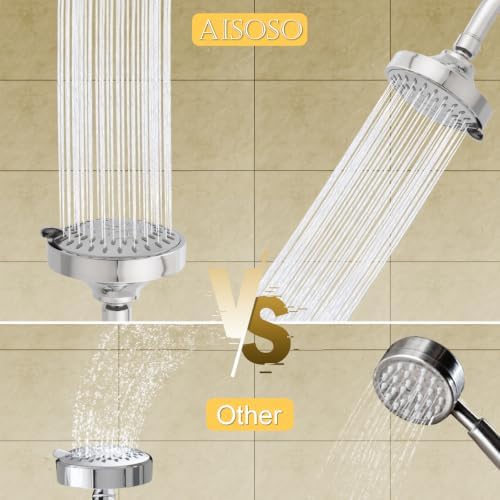 AISOSO High Pressure Rain Shower Head 2PCS 5 Modes 4.1 Inch Chrome Silver