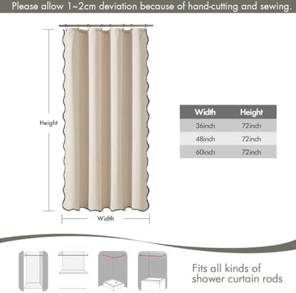MIULEE Cream Scalloped Linen Shower Curtain 48x72 Inches