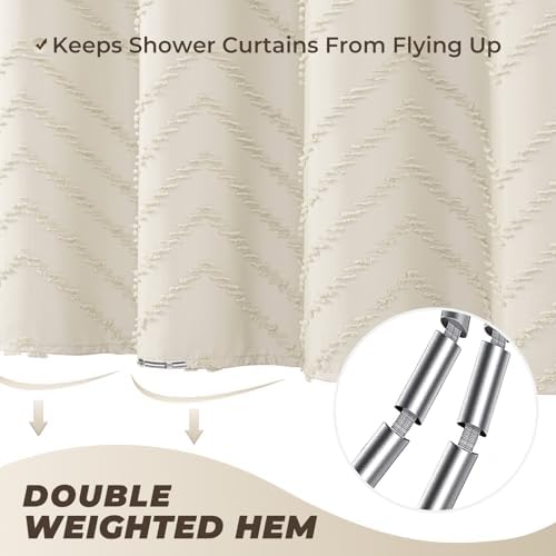 Cream Boho Fabric Shower Curtain 72 x 84 Inches