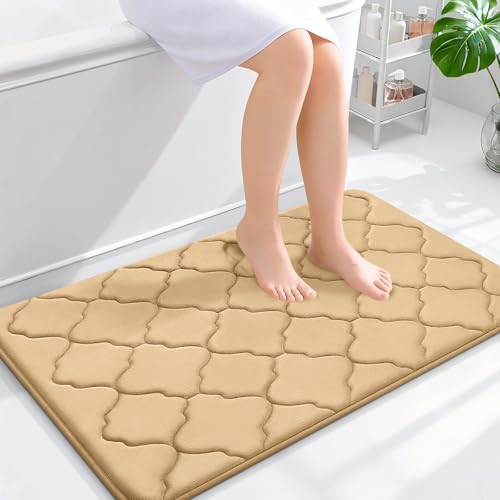 OLANLY Memory Foam Bath Mat Rug 36x24, Ultra Soft Bathroom Rugs, Beige
