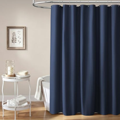 BTTN Navy Blue Linen Textured Waterproof Fabric Shower Curtain Set, 72x72