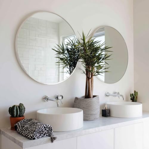 Sunniry Nickel Round Mirror 20 inch, 2 Pack Circle Mirror with Metal Frame