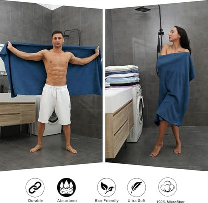 8-Piece Navy Bath Towel Set, 2 Extra Large Bath Towel Sheets, 2 Hand Towels and 4 Washcloths - Highly Absorbent Quick Dry Microfiber,Ultra Soft Towel Set for Bathroom, Waffle Weave Design, Pack of 8