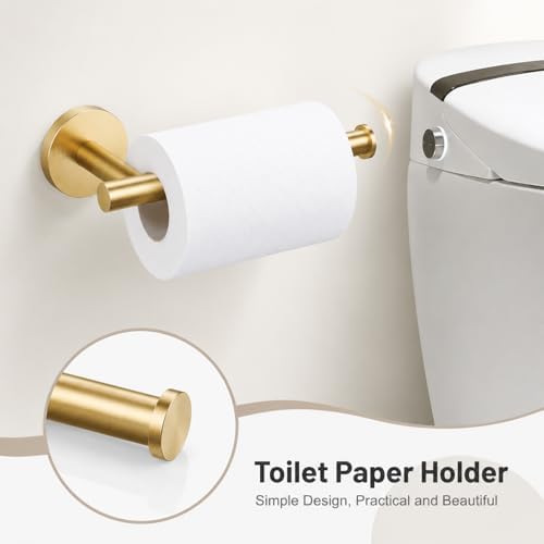 Brushed Gold Bathroom Accessories Set, 7 Pieces Gold Towel Bar Bathroom Hardware Set, 24 Inch Towel Racks for Bathroom, SUS304 Stainless Steel Bathroom Towel Holder Toilet Paper Holder Wall Mounted