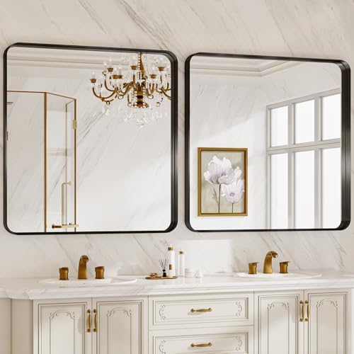 36 Inch Brushed Bathroom Mirrors for Over Sink, Rounded Rectangle Black