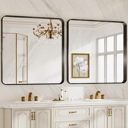 36 Inch Brushed Bathroom Mirrors for Over Sink, Rounded Rectangle Black