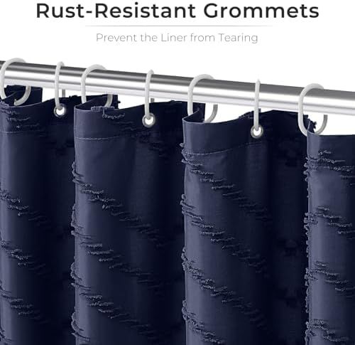 Navy Boho Fabric Shower Curtain 72 x 84 Inches
