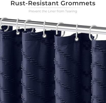 Navy Boho Fabric Shower Curtain 72 x 84 Inches
