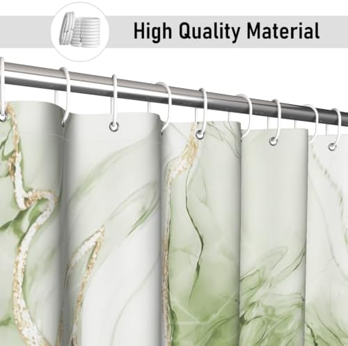 Green Marble Shower Curtain Modern Abstract Luxury Gold Ink Texture Gray Ombre Watercolor Bathroom Curtain Set with Hooks Soft and Lightweight Waterproof Fabric Machine Washable 36" Wx72 L