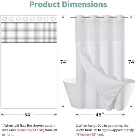 eachope No Hook Waffle Shower Curtain with Snap-in Liner, 54x74 Inch, White