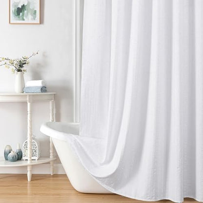 Aiyufeng Extra Long White Shower Curtain 96 Inch Long, Embossed Texture Fabric Bathroom Shower Curtain, Large Hotel Bath Curtain with 12 Holes, 72x96, White
