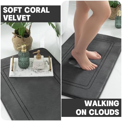 YIHOUSE Memory Foam Bath Mat Set, Bathroom Rugs Sets 2 Pieces, Non Slip Bath Mats for Bathroom, Super Soft and Water Absorbent Bath Rug Set, Machine Washable U Shape Toilet Rug,Dark Grey