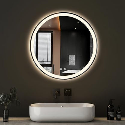 DUMOS 24 Inch Round LED Bathroom Mirror with Lights, Circle Vanity Mirror