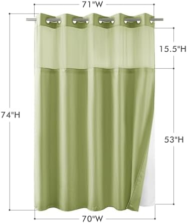 Mrs Awesome No Hook Shower Curtain with Snap-in Liner, Embossed Waffle Design Fabric Shower Curtain for Bathroom, Soft & Lightweight, 71x74, Sage Green