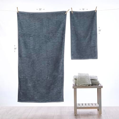 SKL Home CloudSoft Hand Towel Set, 2-Piece, 100% Cotton Luxury, Smoke Blue