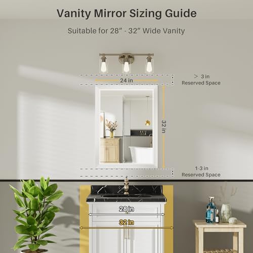 Briivue Bathroom Wall Mirror, White Metal Frame, 24x32 Inch