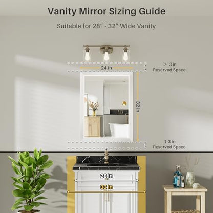 Briivue Bathroom Wall Mirror, White Metal Frame, 24x32 Inch