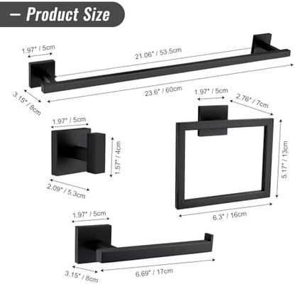 YACVCL Matte Black Towel Bar Set 10-Piece Bathroom Hardware Accessories Set,Black Bathroom Towel Holder Set 23.6 Inch Towel Bar Stainless Steel Wall Mounted Towel Rack Set