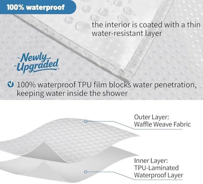 2-in-1 Waterproof Fabric Shower Curtain - No Separate Liner Needed, Hotel-Style Waffle Weave, Effortless Cleaning & Washable Bathroom Shower Curtain Set,60Wx84H,White
