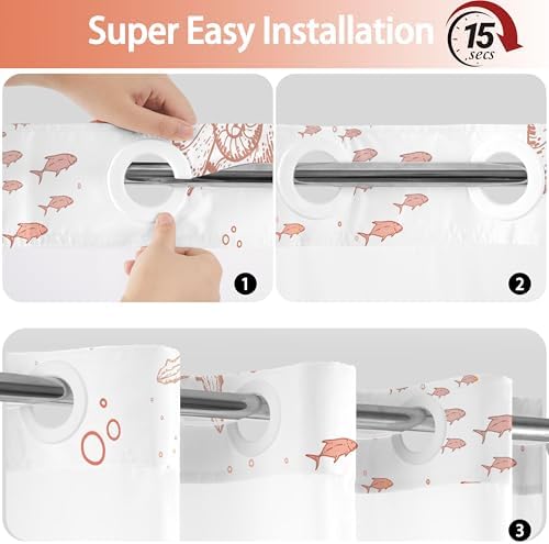 No Hook Shower Curtain and Liner Set, Coral Beach Coastal 71x74