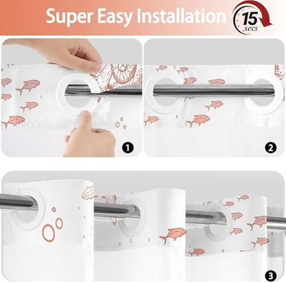 No Hook Shower Curtain and Liner Set, Coral Beach Coastal 71x74