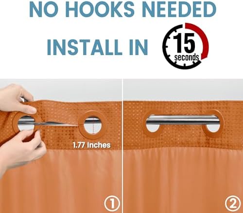 Heavyweight Waffle No Hook Shower Curtain with Liner, Burnt Orange, 71x74