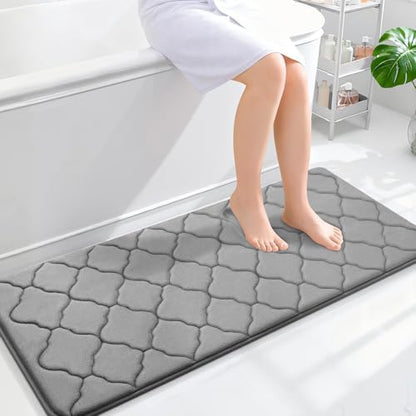 OLANLY Memory Foam Bath Mat Rug 47x20, Ultra Soft Bathroom Rugs, Grey