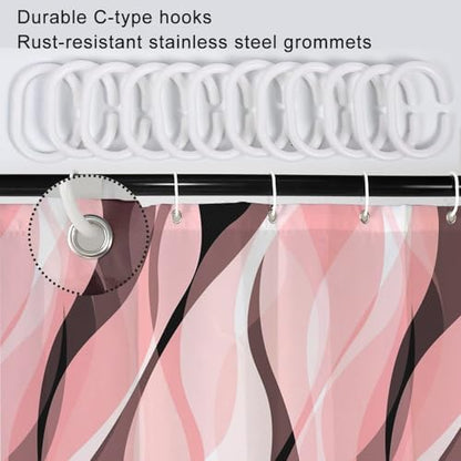 Pink Striped Shower Curtain with Hooks for Bathroom 72x72 Inch
