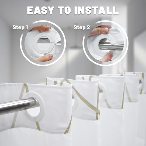 LXBNI Beige Khaki No Hook Shower Curtain with Liner, 71 x 74 Inch
