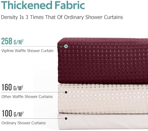 Vipfree 3 in 1 Shower Curtain Set, Waffle Shower Curtain and Liner Set with 12 Double Sided Shower Curtain Hooks, 258GSM Luxury Weighted Cloth Shower Curtains for Bathroom, 72 W x 72 H, Burgundy