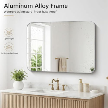 DESBING 40"x30" Bathroom Mirror for Over Sink, Silver Framed Wall Mirror