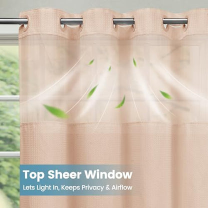 No Hook Waffle Shower Curtain with Snap in Liner Set, 71x74, Blush Pink